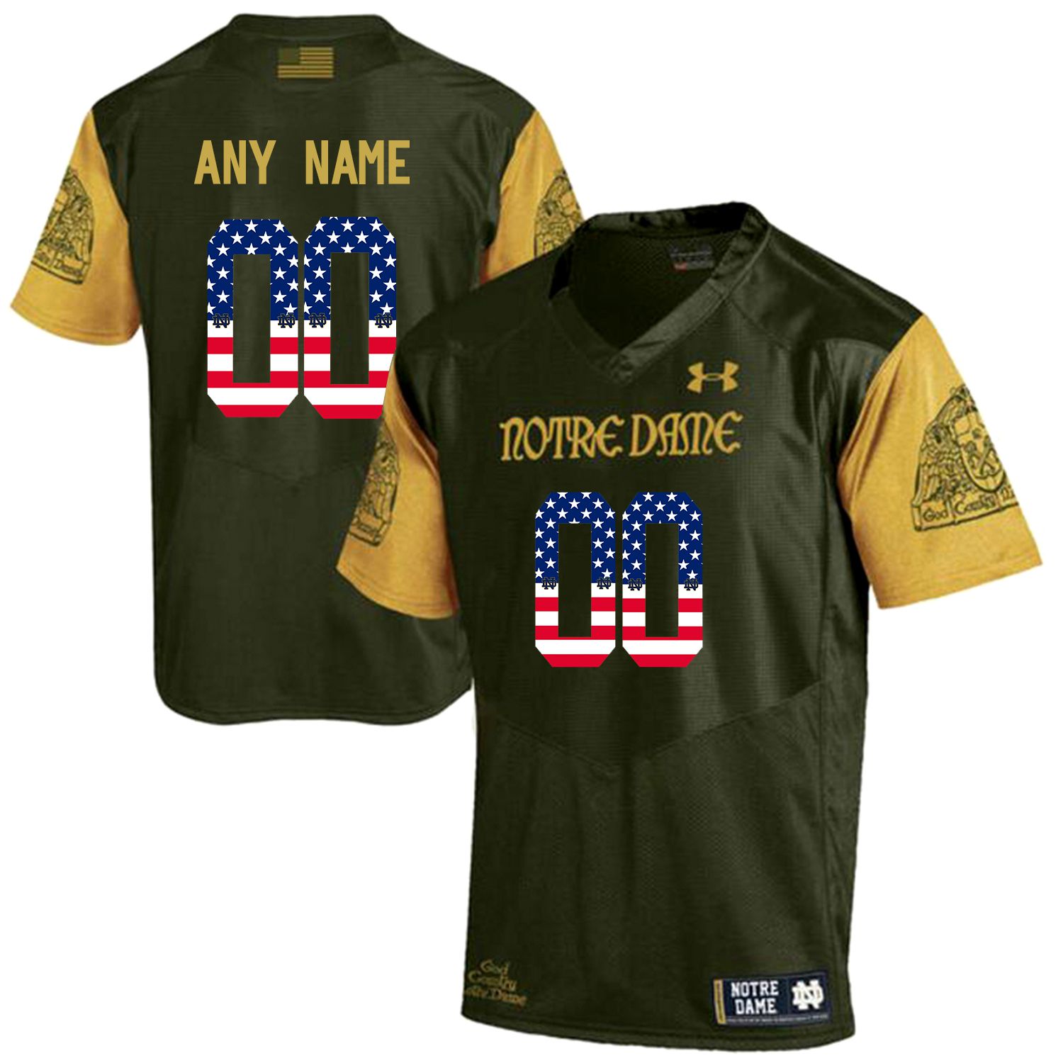 Men Norte Dame Fighting Irish #00 Any Name Green Flag Customized NCAA Jerseys